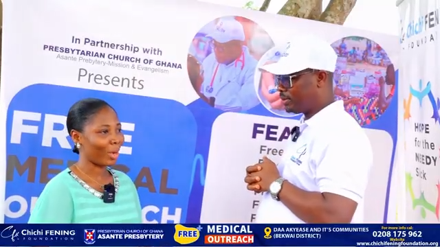 Mad. Dorcas, a teacher at Achease D/A School, expresses her appreciation to the Chichi Fening Foundation for its free medical outreach.
